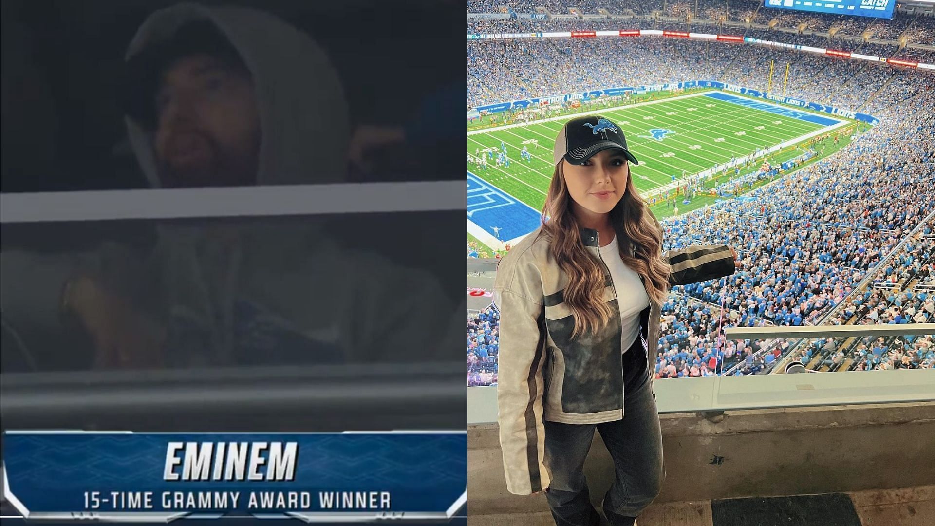Eminem and his daughter, Hailie Jade, in attendance during a Detroit Lions home game. (Image credit: Fox Sports NFL, Hailie Jade on Instagram)