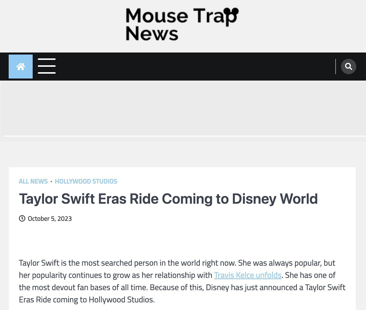 Swift&#039;s Eras Ride not coming to Disneyland&#039;s Hollywood Studios: Fake news debunked. (Image via Mouse Trap News)