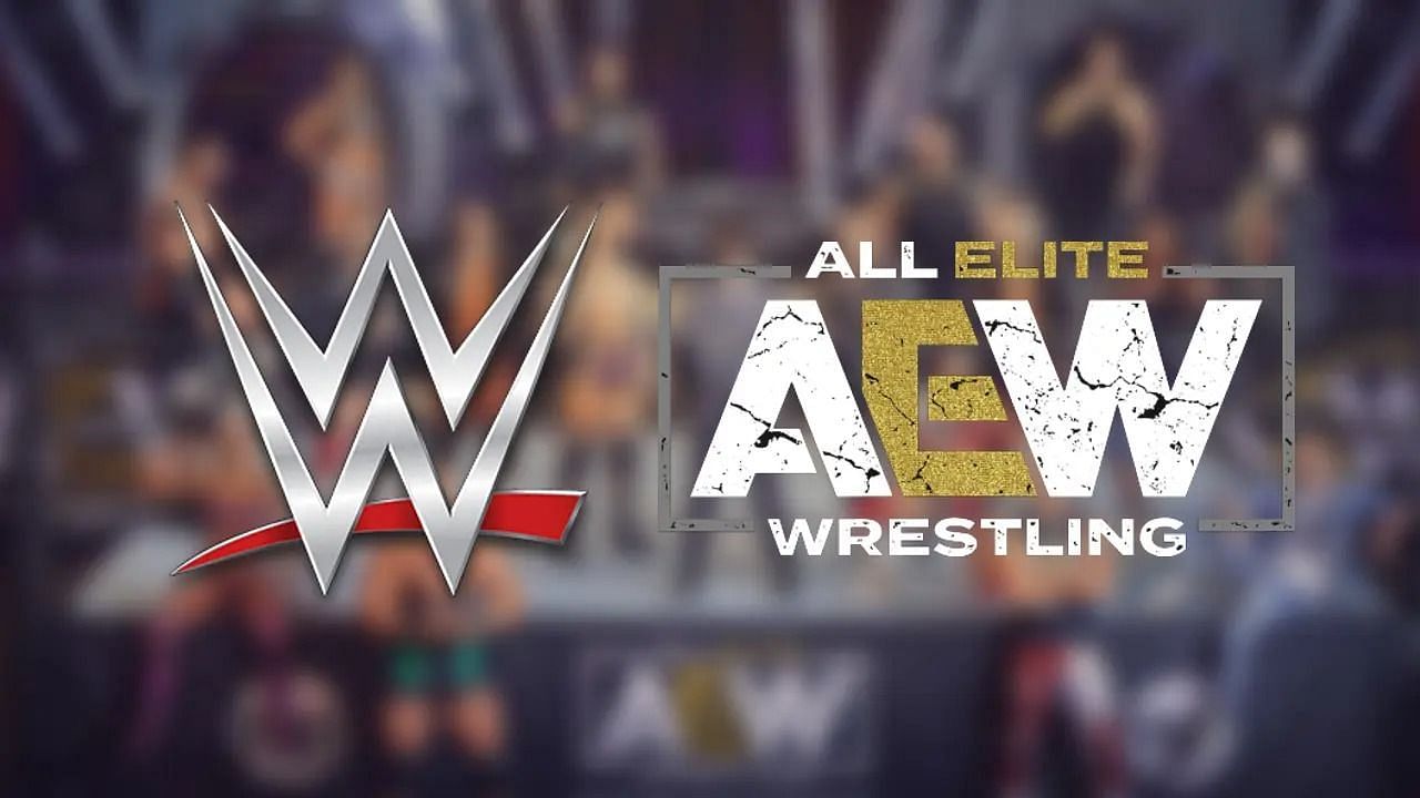 WWE logo (left) and AEW logo (right)