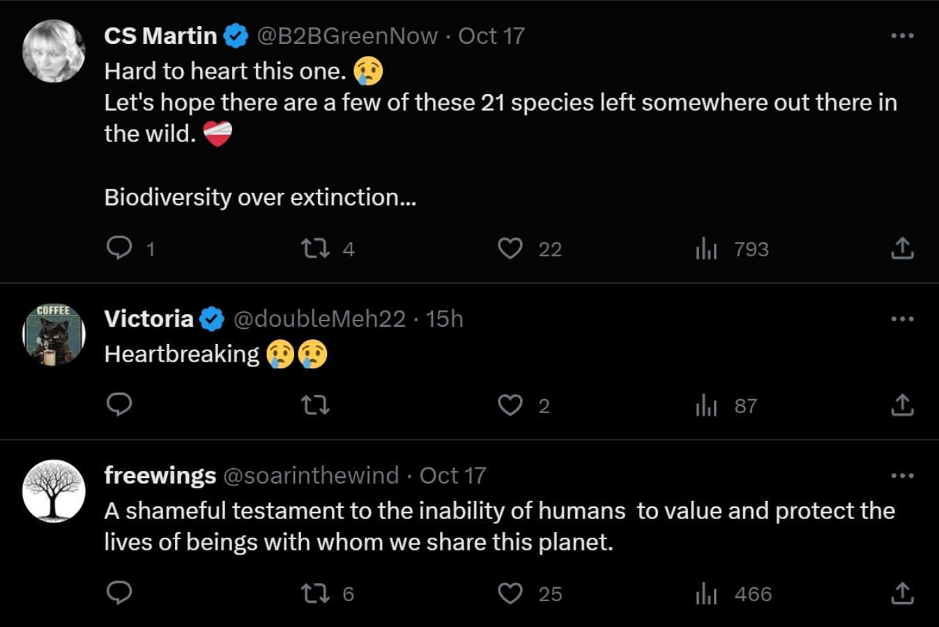 Netizens were highly distressed at the extinction of 21 species (Image via X)