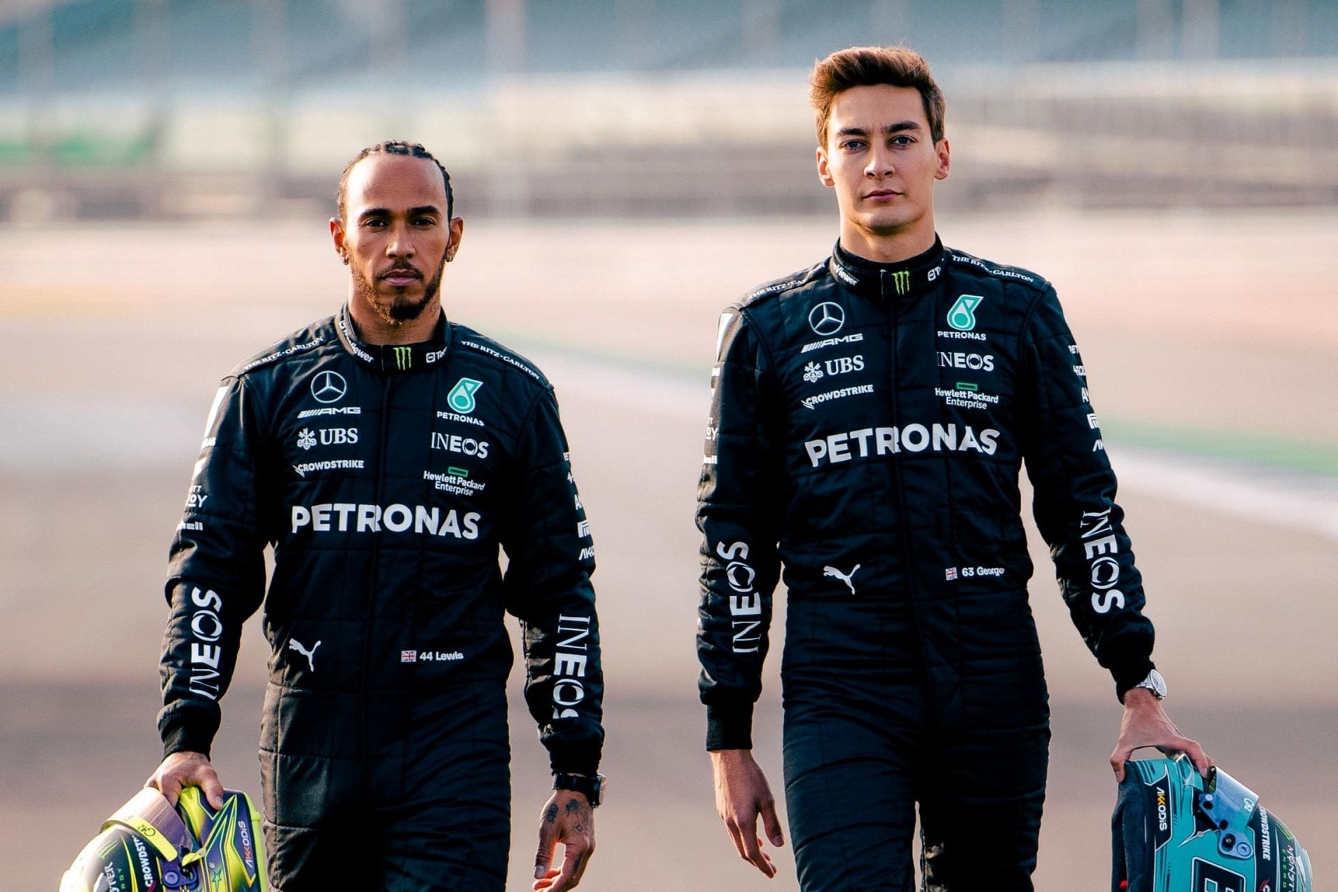 Lewis Hamilton (L) and George Russell (R) (Image via Mercedes-AMG PETRONAS F1 team content pool)