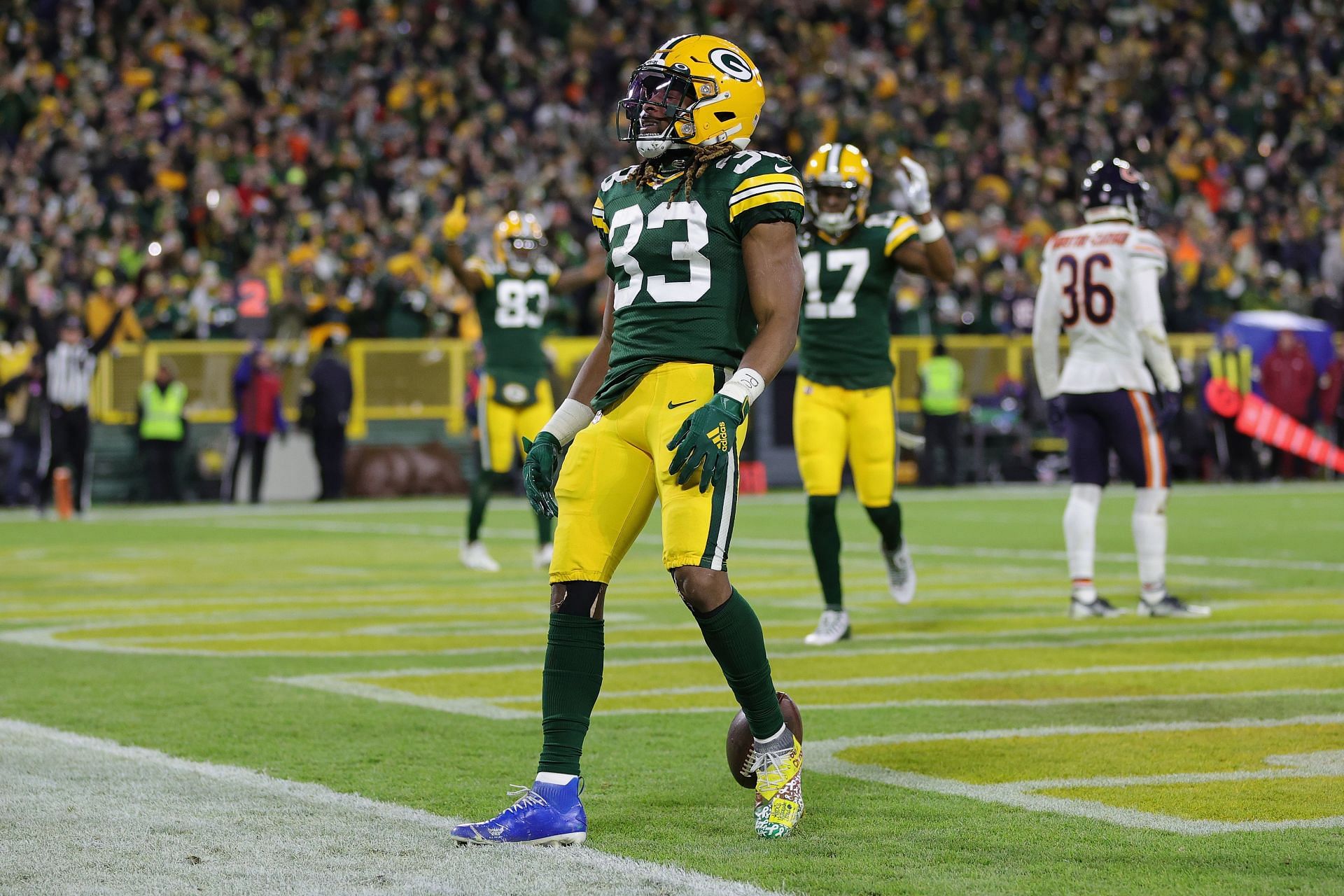 Aaron Jones at Chicago Bears v Green Bay Packers