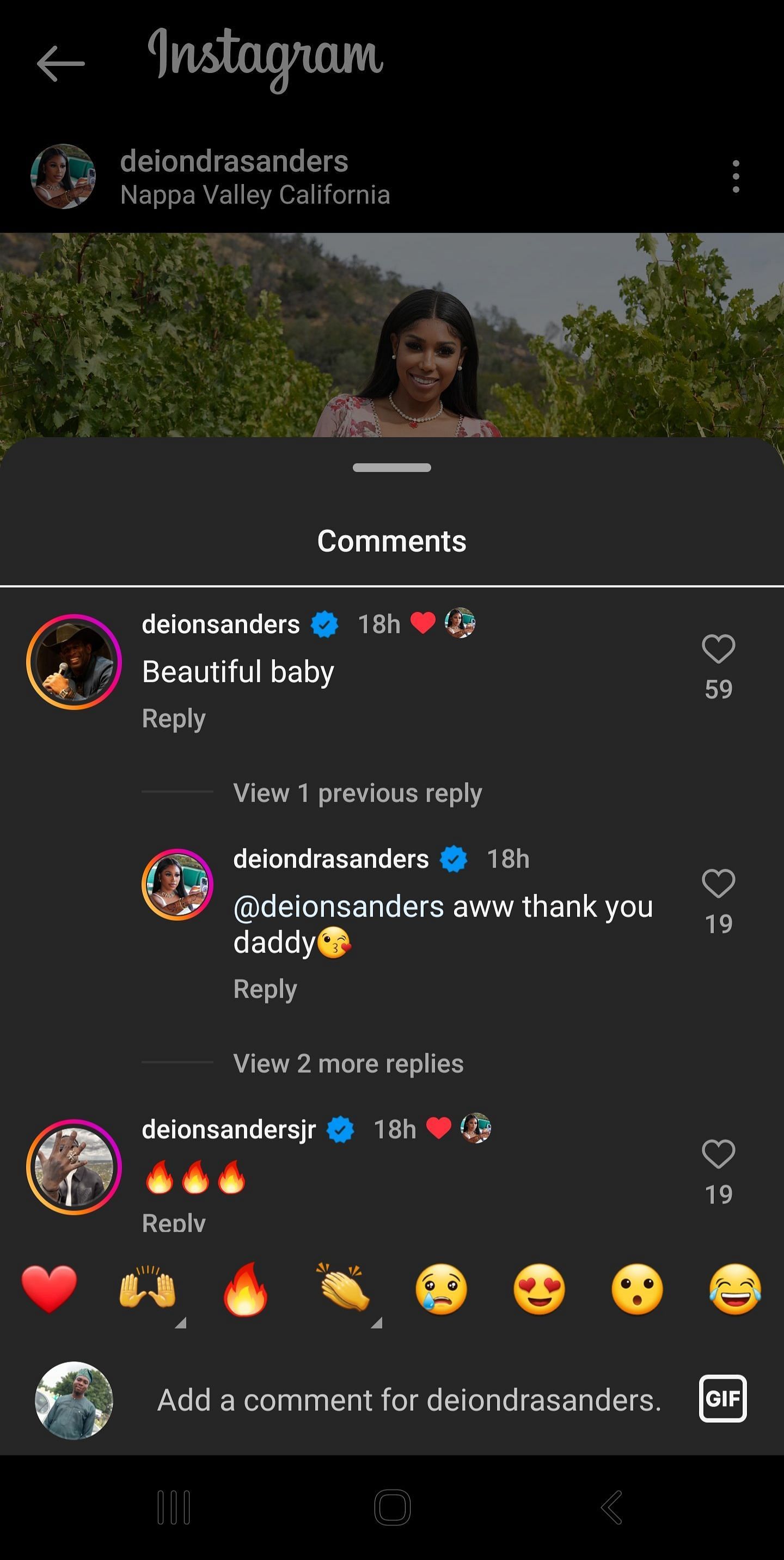 Deion Sanders on his daughter, Deiondra&#039;s pictures (Image via Instagram)