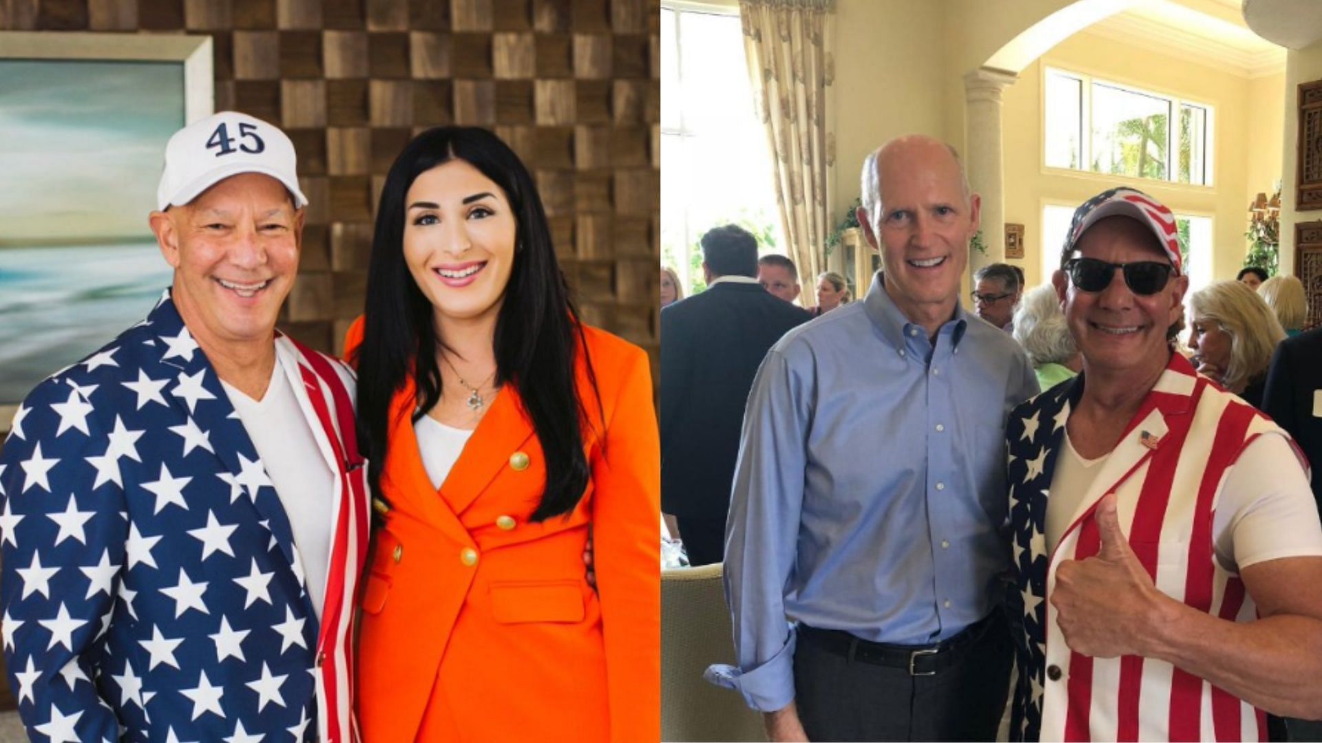 Steve Alembik was a major GOP donor who shot himself to death recently; seen here with Republicans Laura Loomer and Rick Scott respectively. (Image via X/lauraloomer/ZileAndBea)