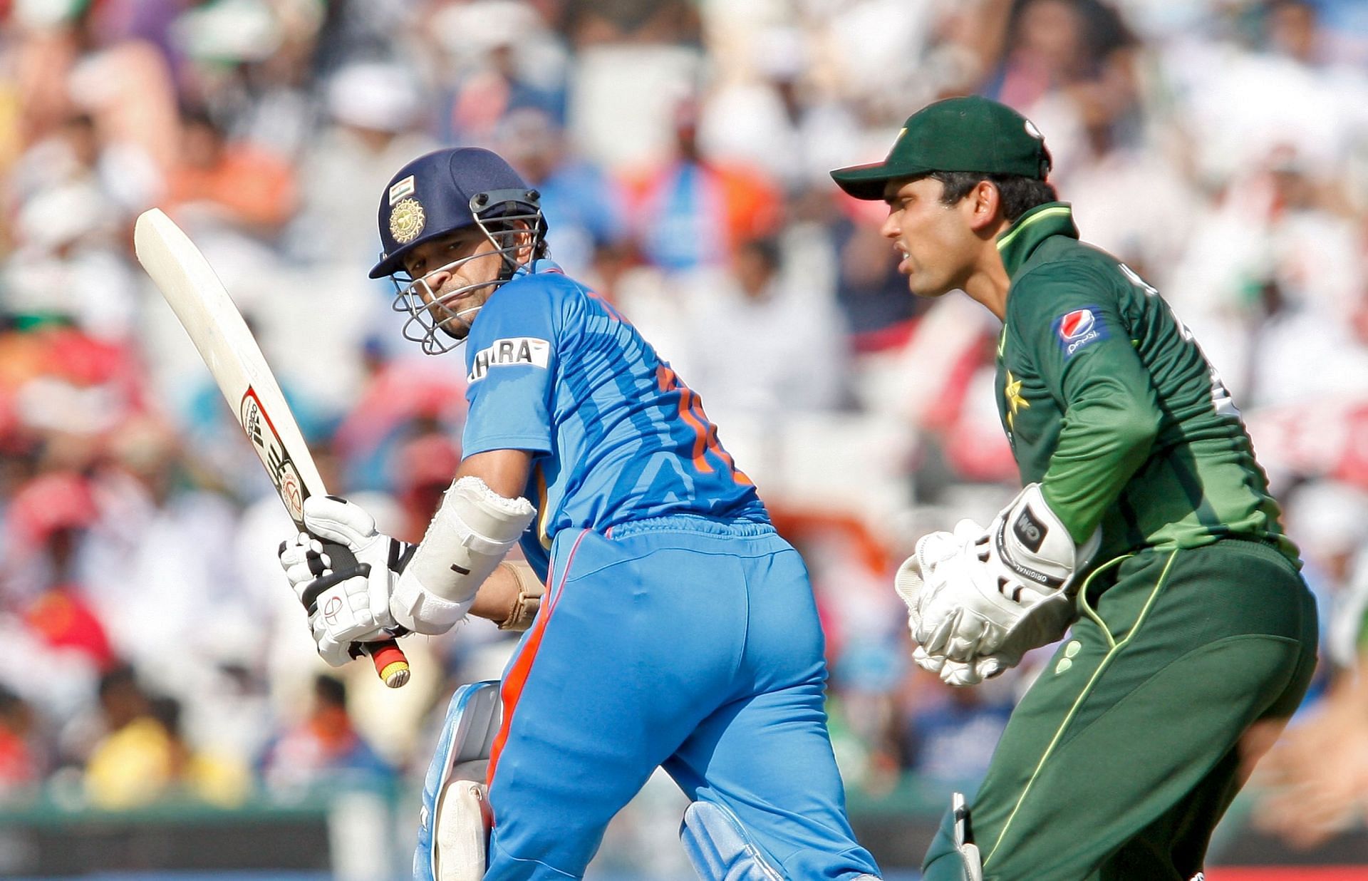 Sachin Tendulkar batting during the 2011 semi-final against Pakistan in Mohali. (Pic: Getty Images)