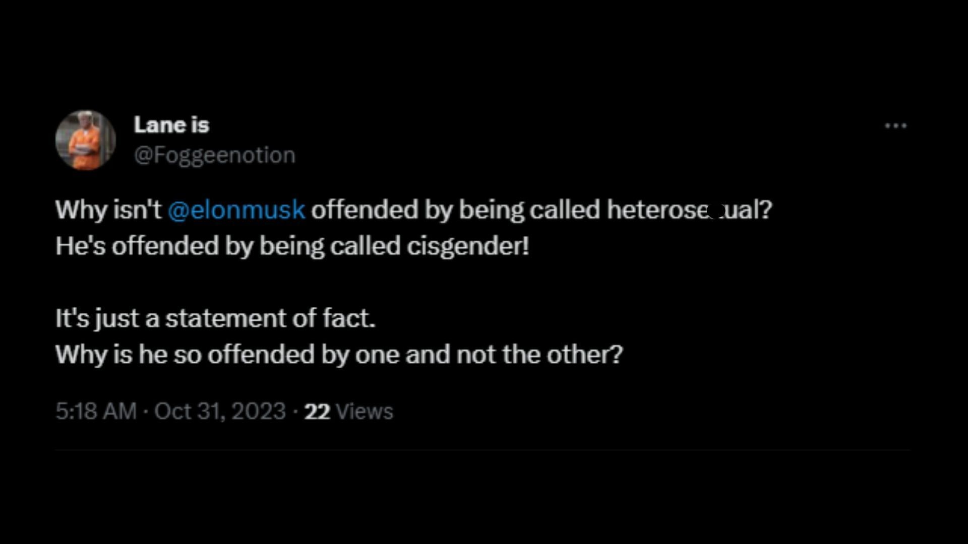 Screenshot of an X user remarking on Musk&#039;s controversial statement on the term &quot;cisgender.&quot; (Photo via @elonmusk/X)