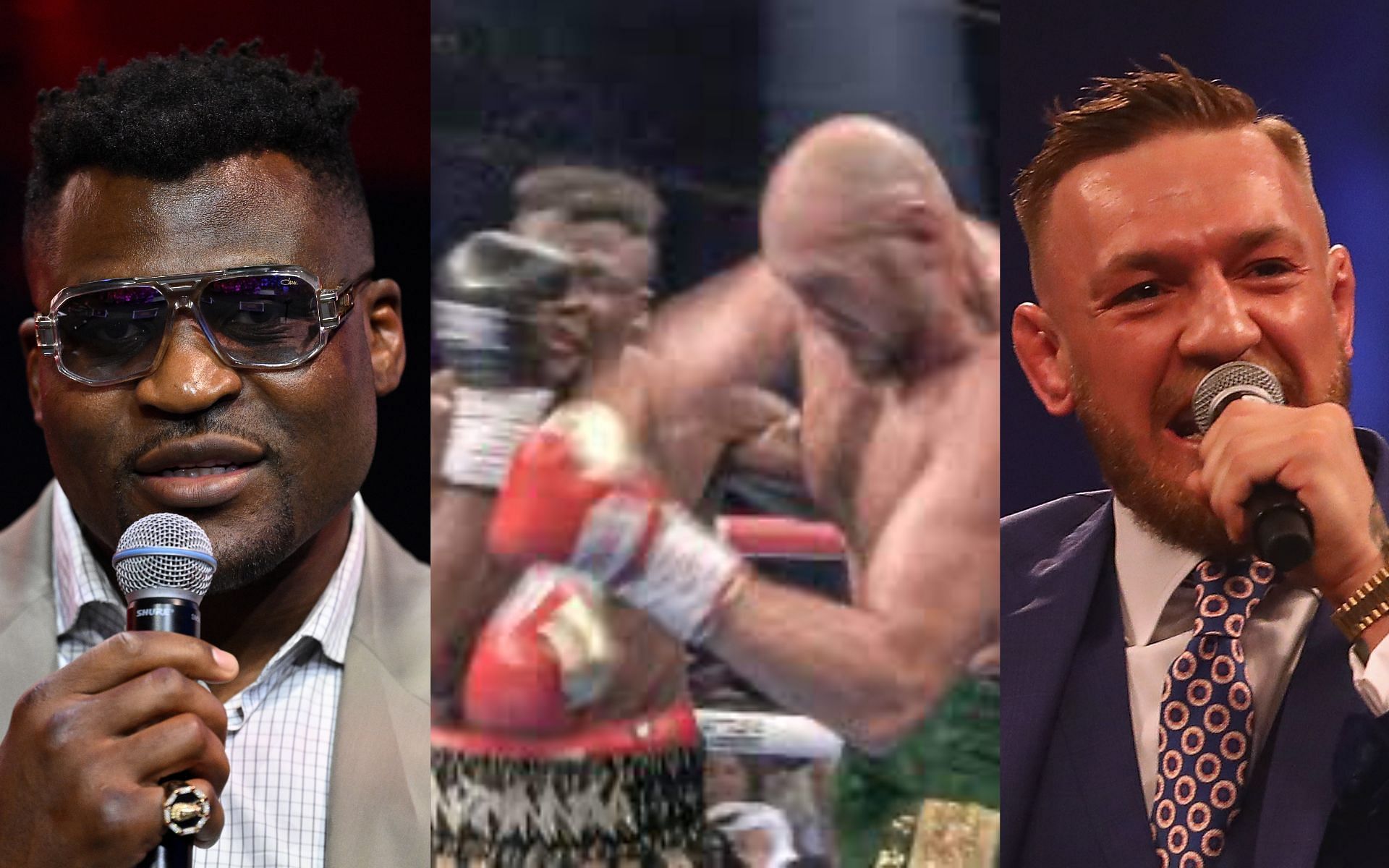 Francis Ngannou (left), vs Tyson Fury (centre), and Conor McGregor (right). [via Getty Images and Instagram @sportscenter]