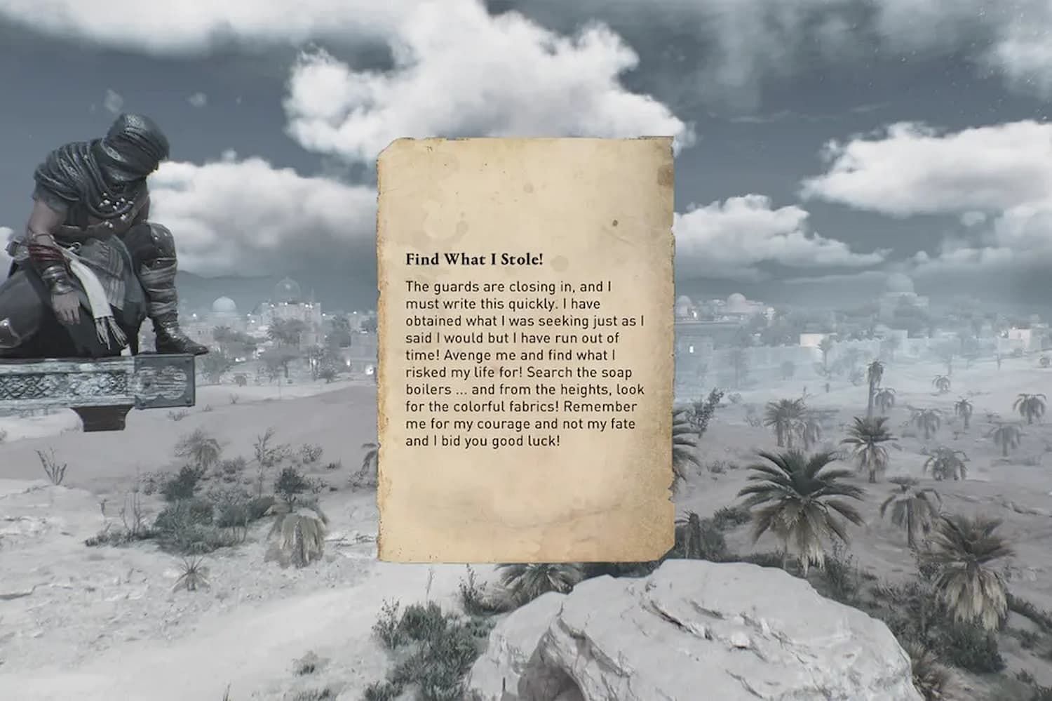 This Enigma in Assassin&#039;s Creed Mirage is alluding to the location of a treasure (Image via Ubisoft)