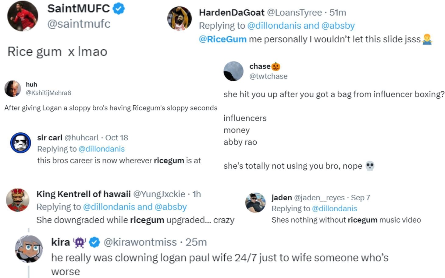 "Rice gum x LMAO" Dillon Danis' coziedup picture in nowdeleted tweet with American YouTuber