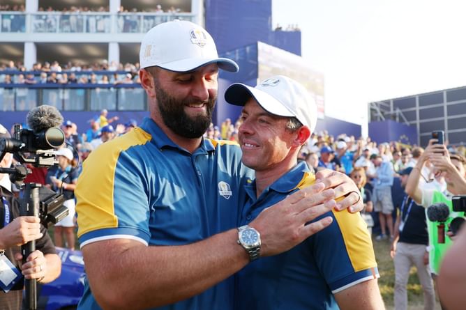 WATCH: Jon Rahm and Rory McIlroy share a special hug after guiding Team Europe to Ryder Cup victory