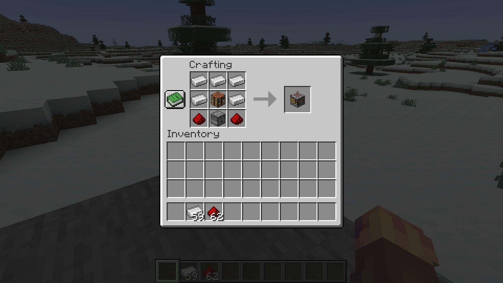 The crafting recipe for the crafter block in Minecraft 1.21 (Image via Mojang)