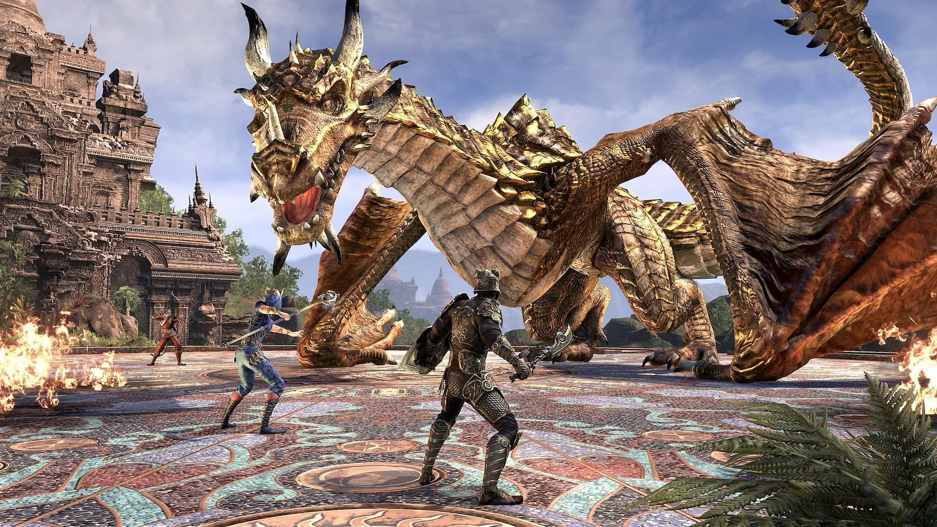 Nahviintaas the Golden Dragon in Elder Scrolls Online. (Image via ZeniMax Online Studios)