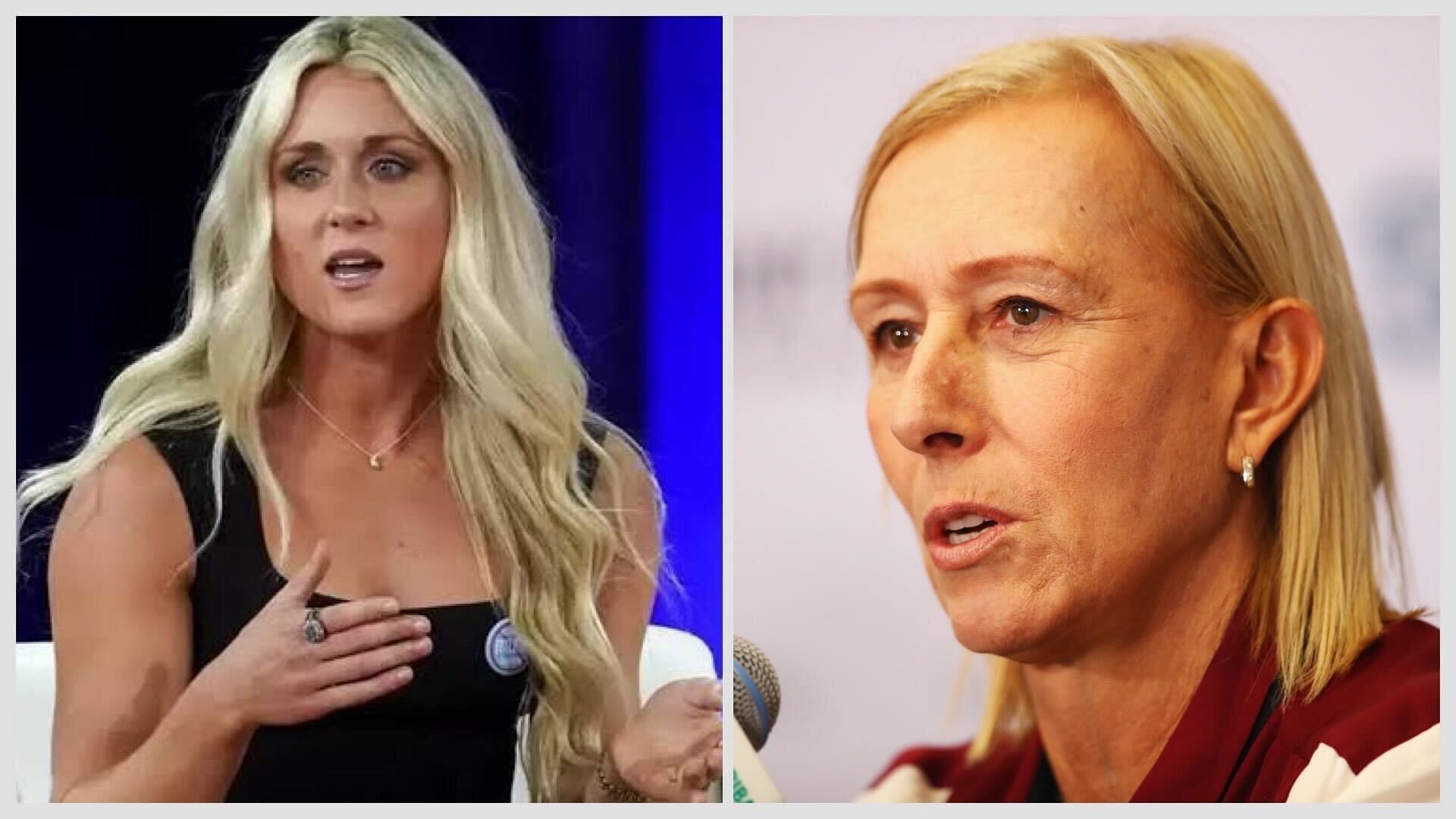 Riley Gaines (L) and Martina Navratilova expressed outrage at Roanoke College
