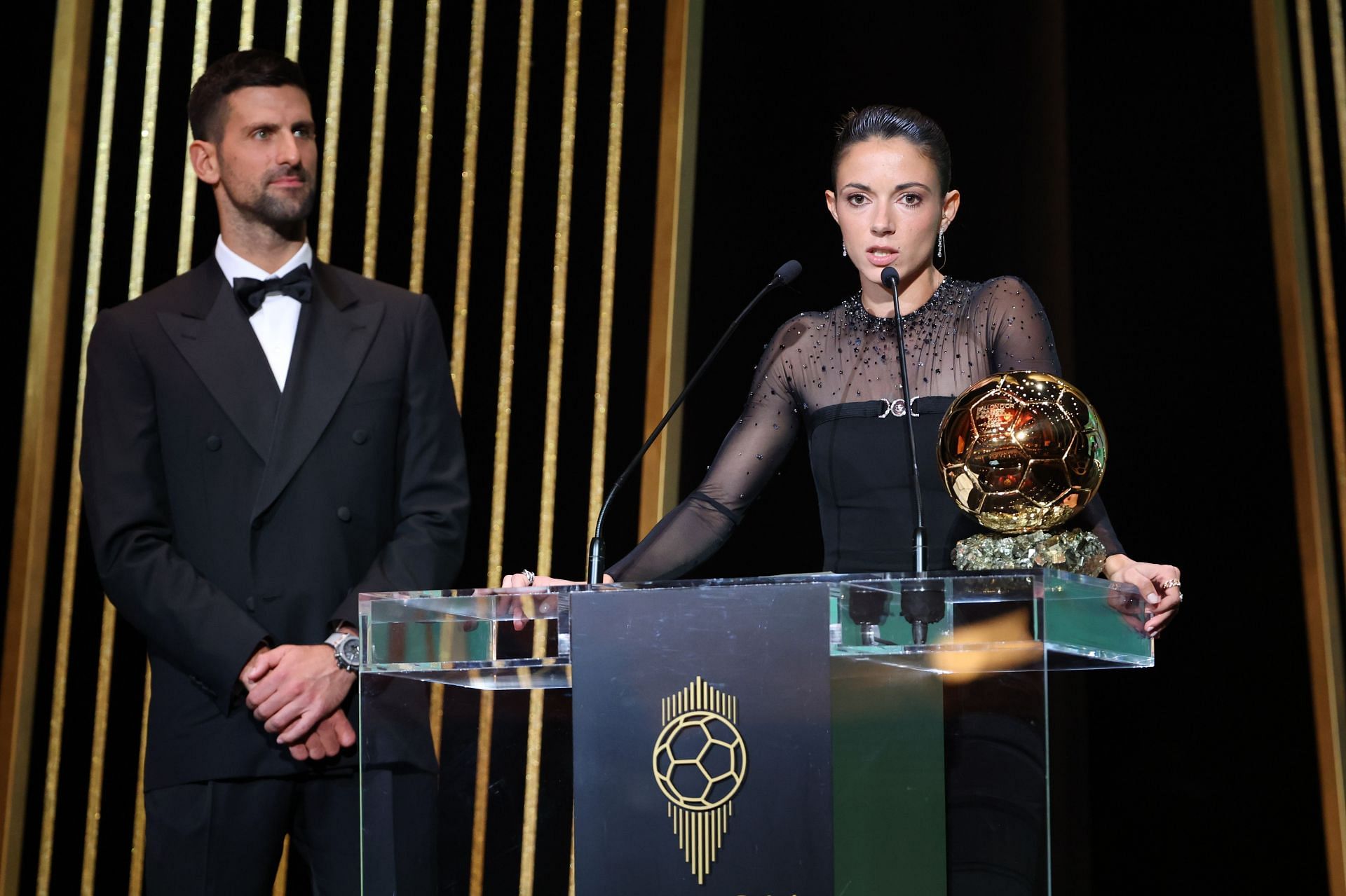 Novak Djokovic pictured with Aitana Bonmati after presenting her with the award