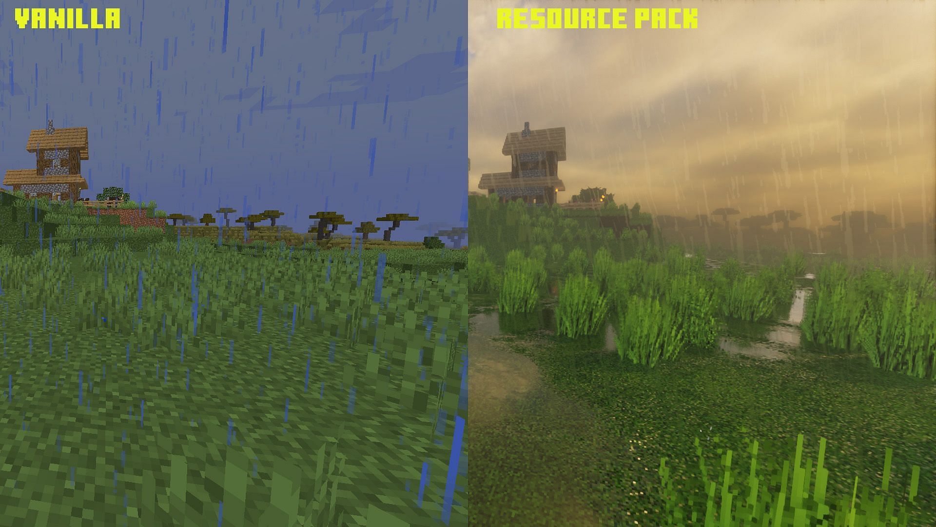 The difference in the game with and without Resource pack mods (Image via Mojang)