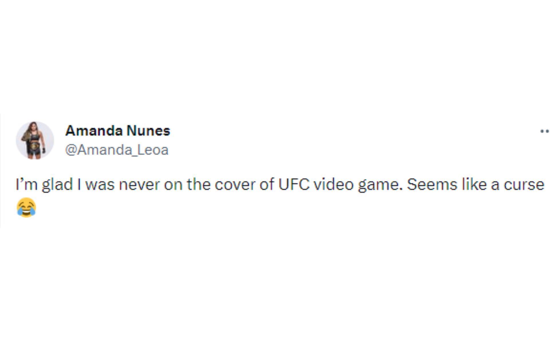 Amanda Nunes tweet regarding video game cover