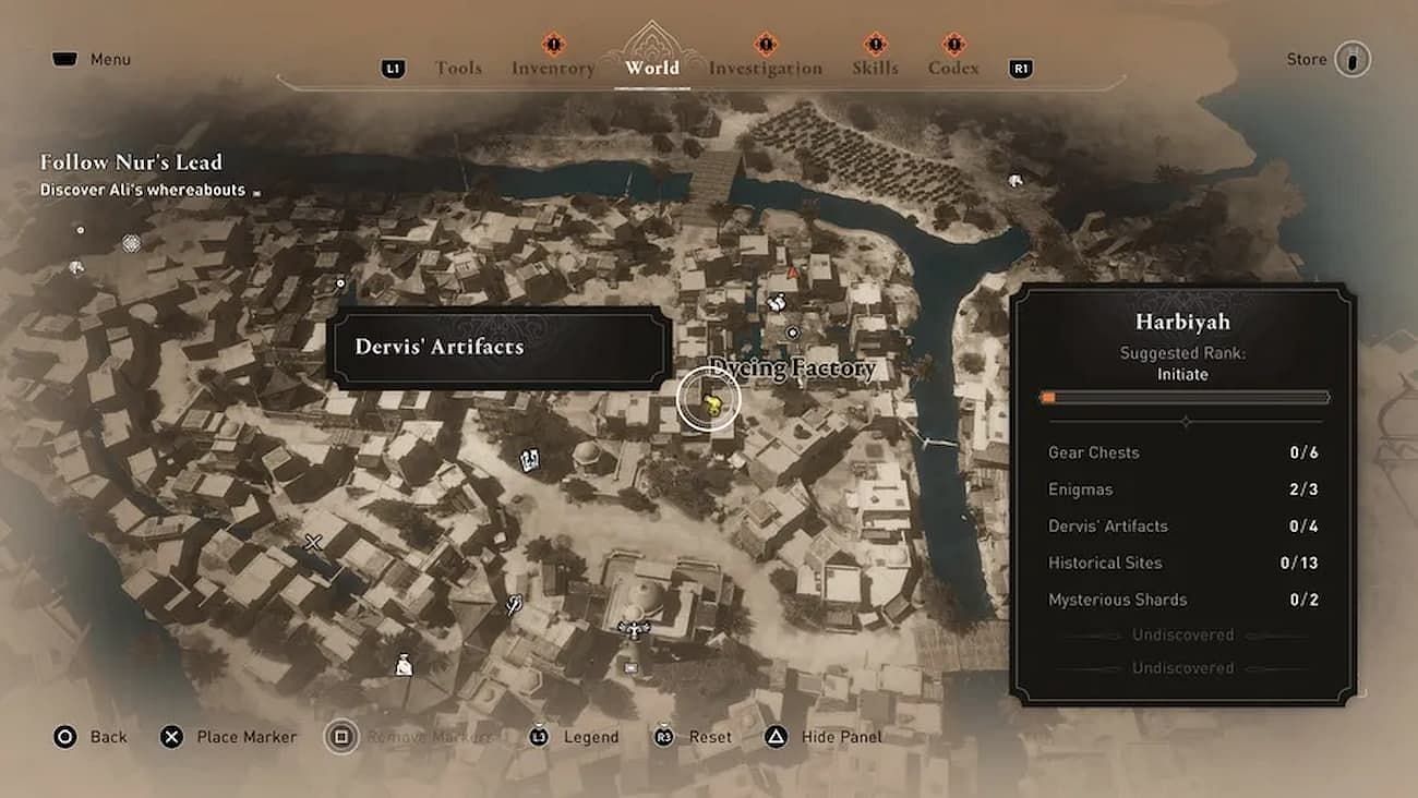 Dervis&#039; Artifacts in the Harbiyah region (Image via Ubisoft)