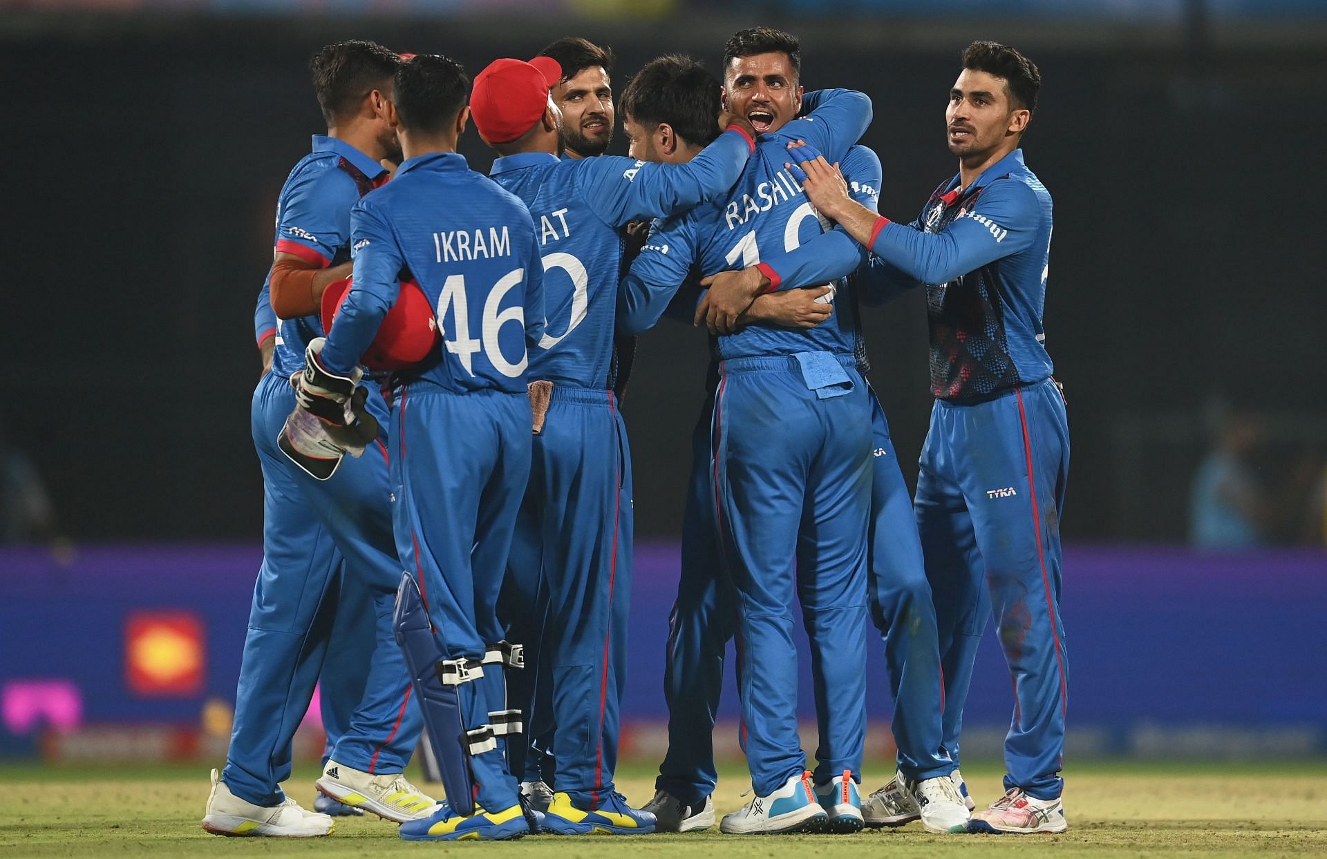 Afghanistan players celebrating during the ICC Men&#039;s Cricket World Cup 2023 [Getty Images]