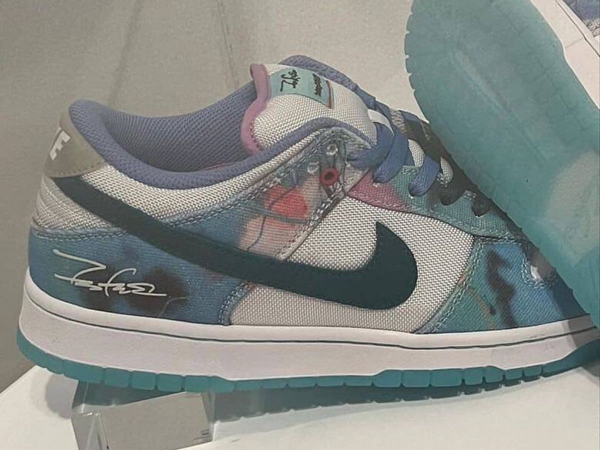 The upcoming Futura x Nike SB Dunk Low sneakers come featured with the artist&#039;s signature artwork (Image via @masterchefian / Instagram)