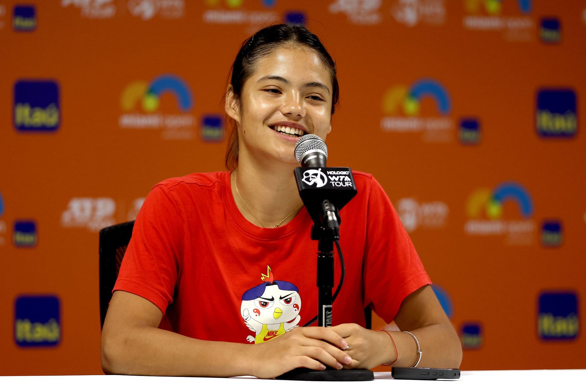 Emma Raducanu pictured during a 2022 Miami Open press conference