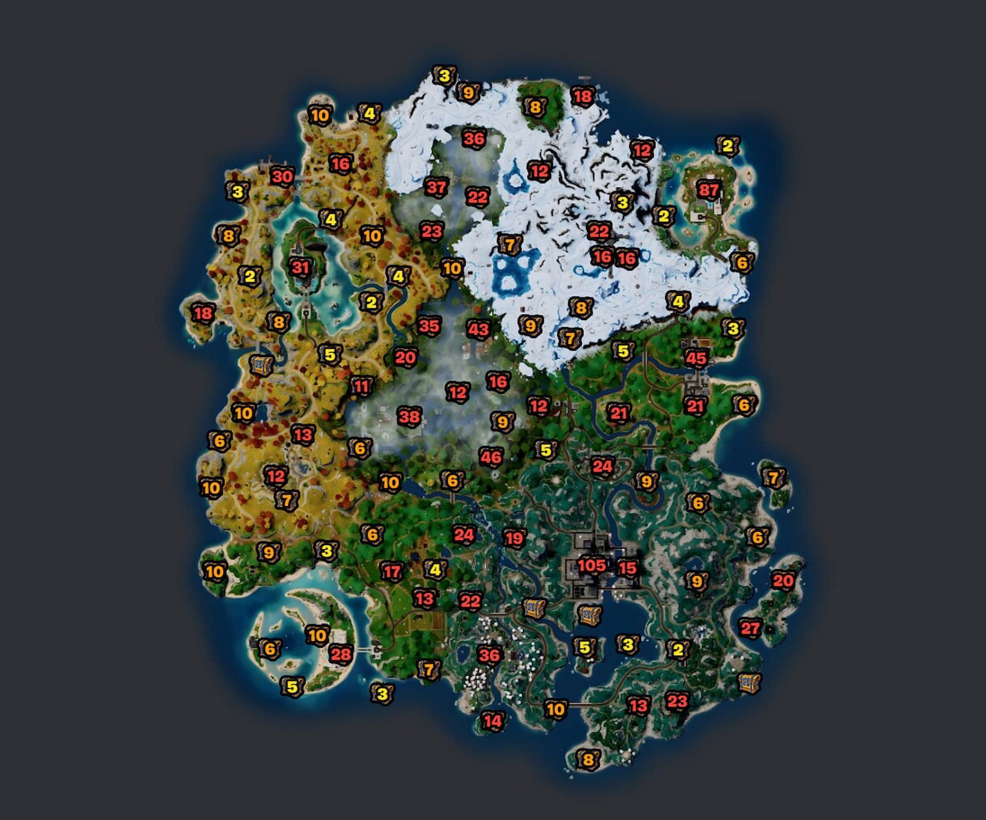 All chest locations (Image via Fortnite.gg)