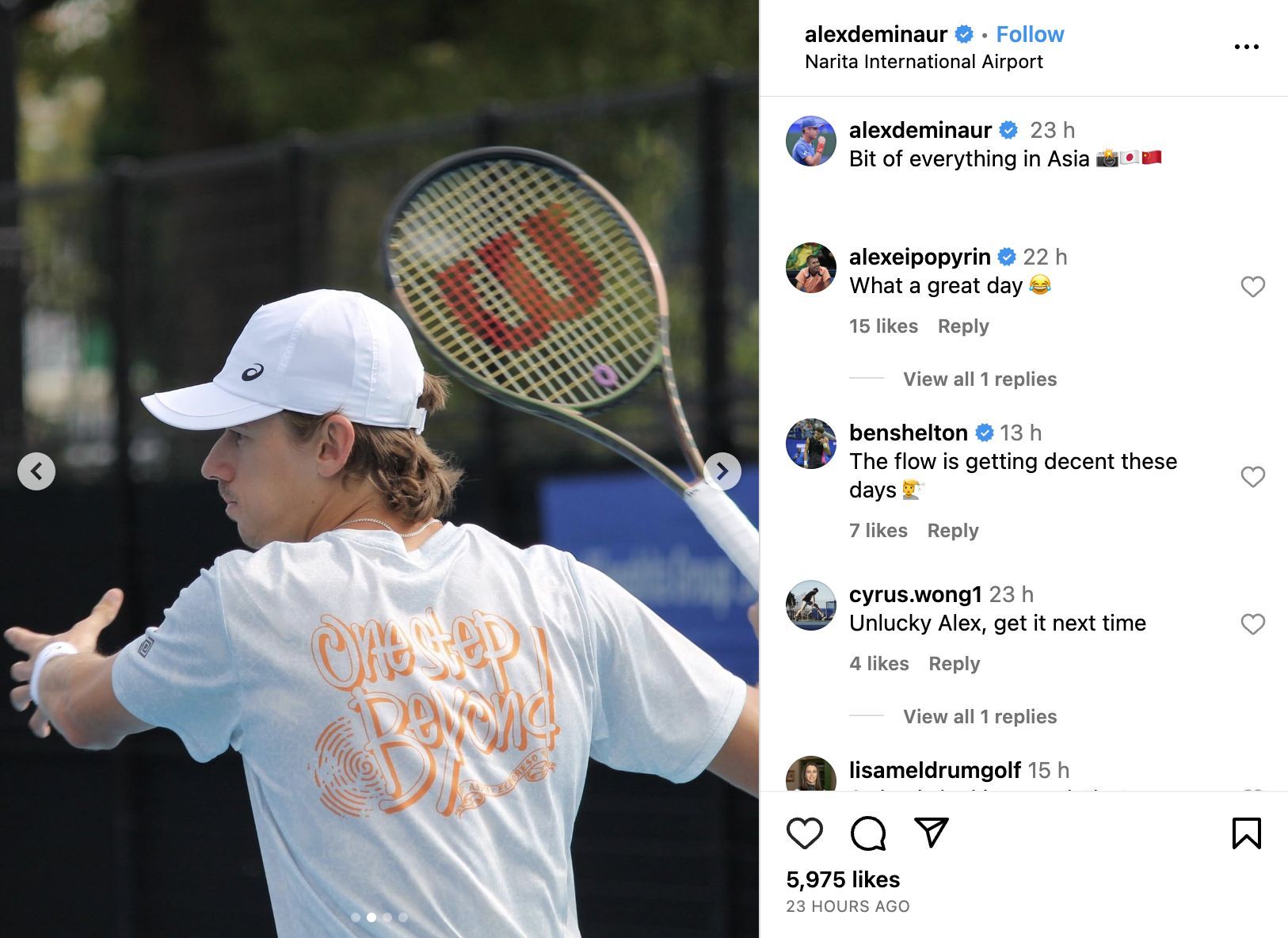 Ben Shelton&#039;s comment on Alex de Minaur&#039;s post