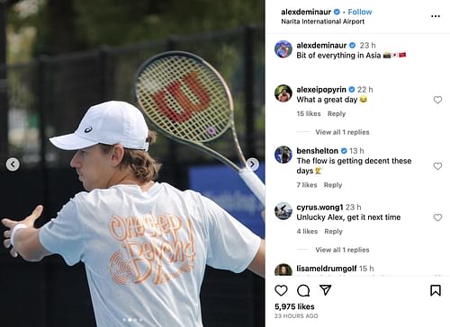 Ben Shelton's comment on Alex de Minaur's post