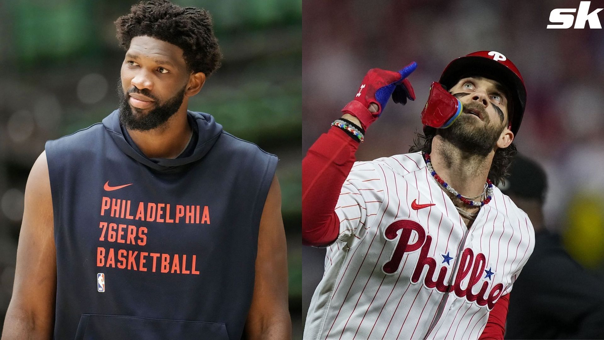 In Photos: 6X NBA All-Star Joel Embiid switches courts by rocking Bryce  Harper jersey at Phillies Game