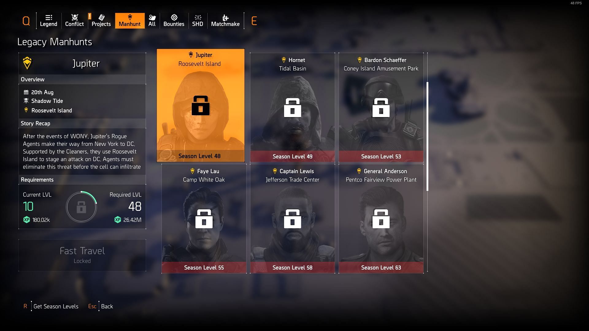 The Division 2 Legacy Manhunts can be accessed from the Map (Image via Ubisoft)