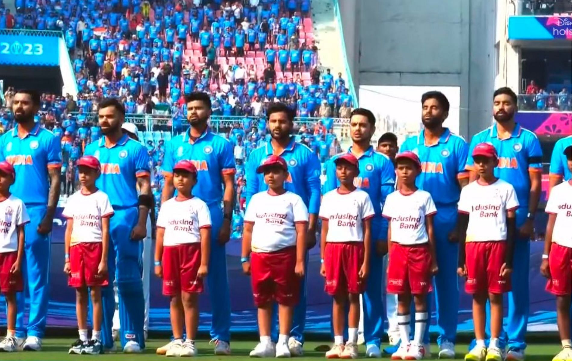 Team India during national anthem ahead of the match vs England. (Pic: Disney+Hotstar)