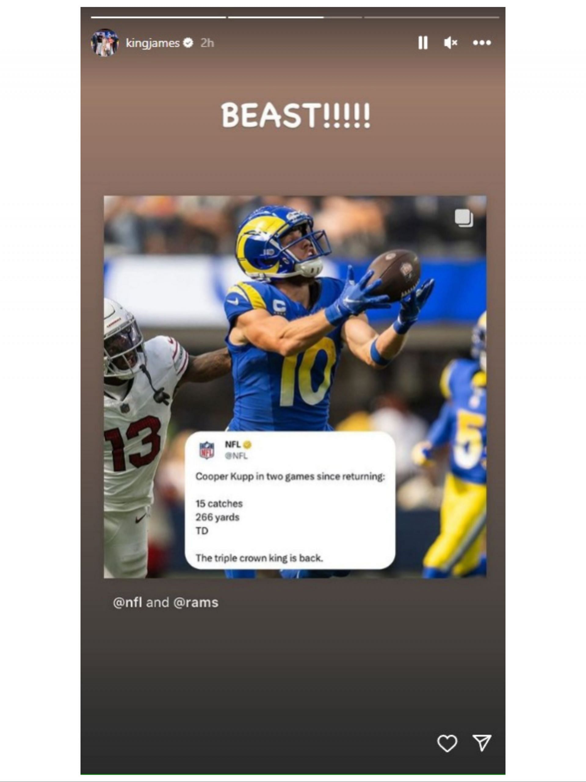 LeBron giving Kupp a shout out on Instagram