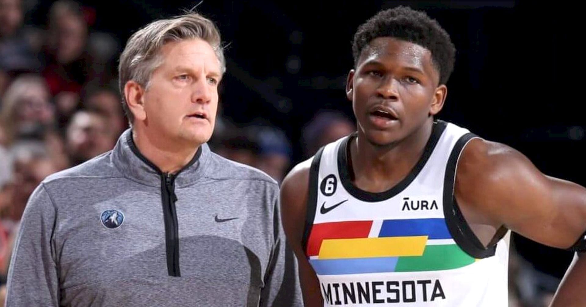 Minnesota Timberwolves coach Chris Finch and star shooting guard Anthony Edwards (right)