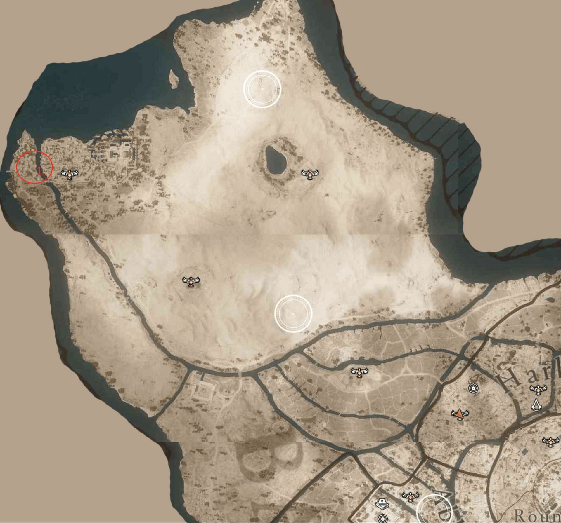 The two shards in this area are split between the north and south. (Image via Ubisoft)