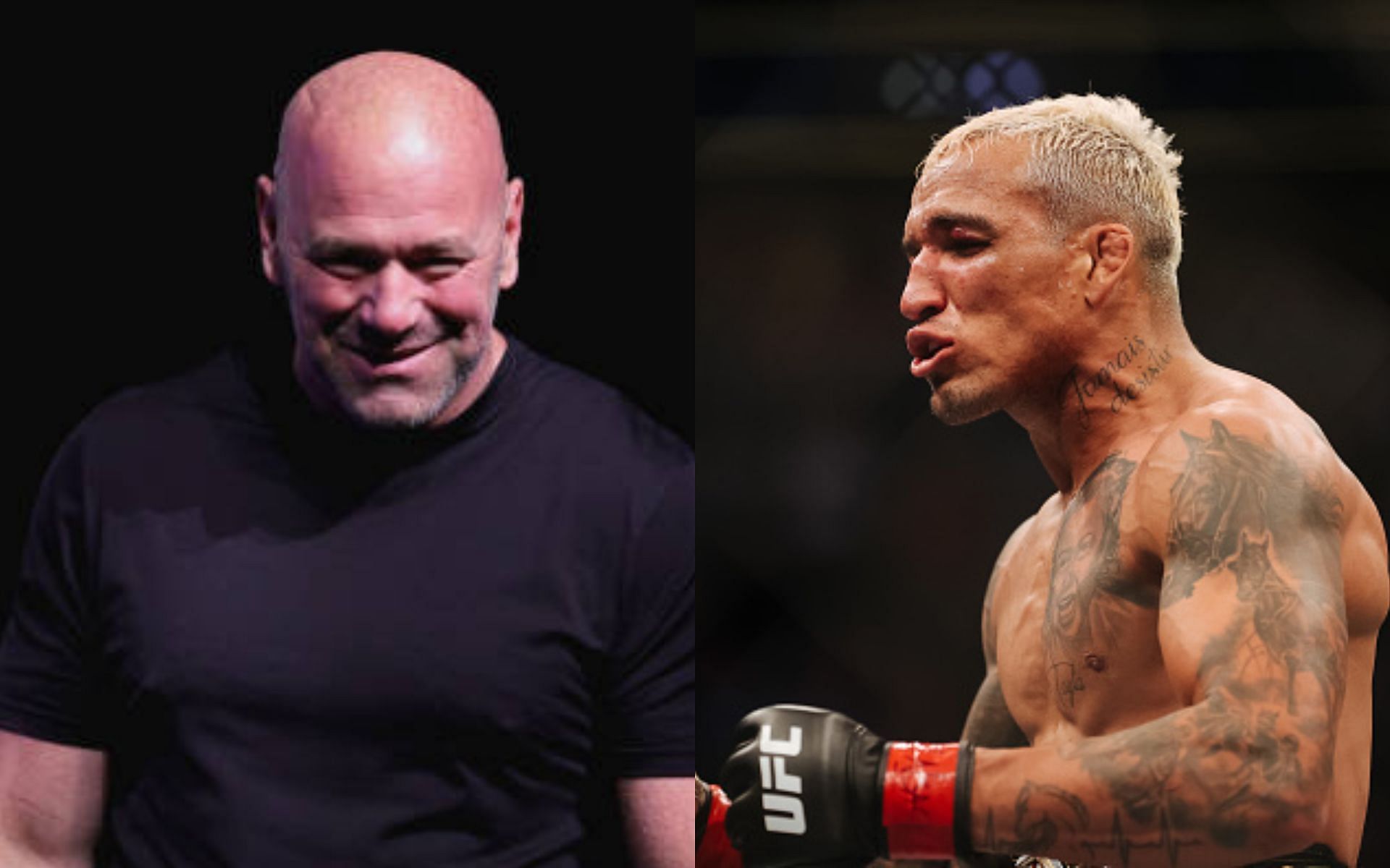 Dana White (left); Charles Oliveira (right)