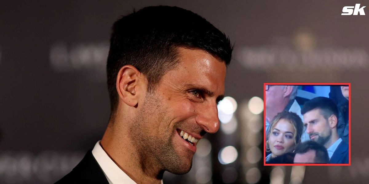 Novak Djokovic watches Rugby World Cup Final with Rita Ora (inset)