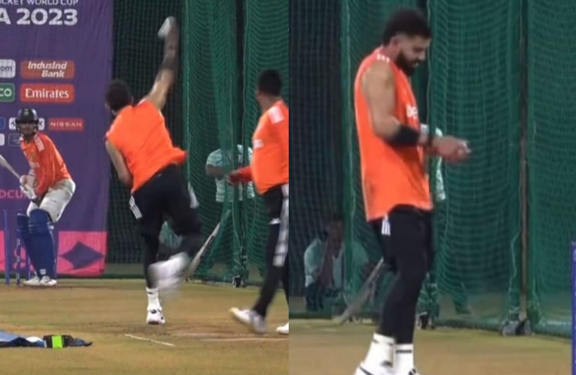 Virat Kohli bowling in the nets to other batters. 