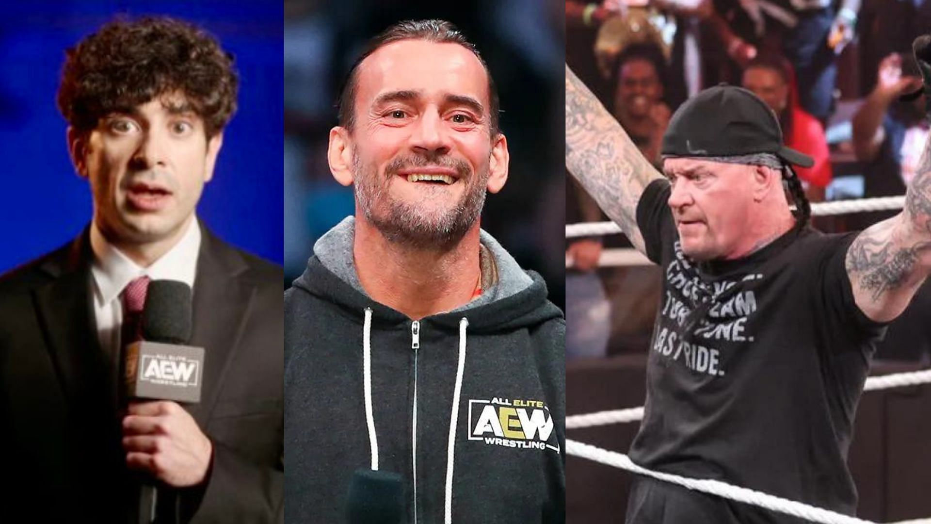 Tony Khan(left); CM Punk(center); The Undertaker(right)