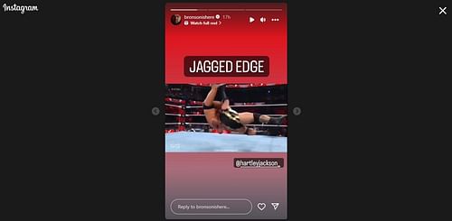 Screengrab of Bronson Reed's Instagram story