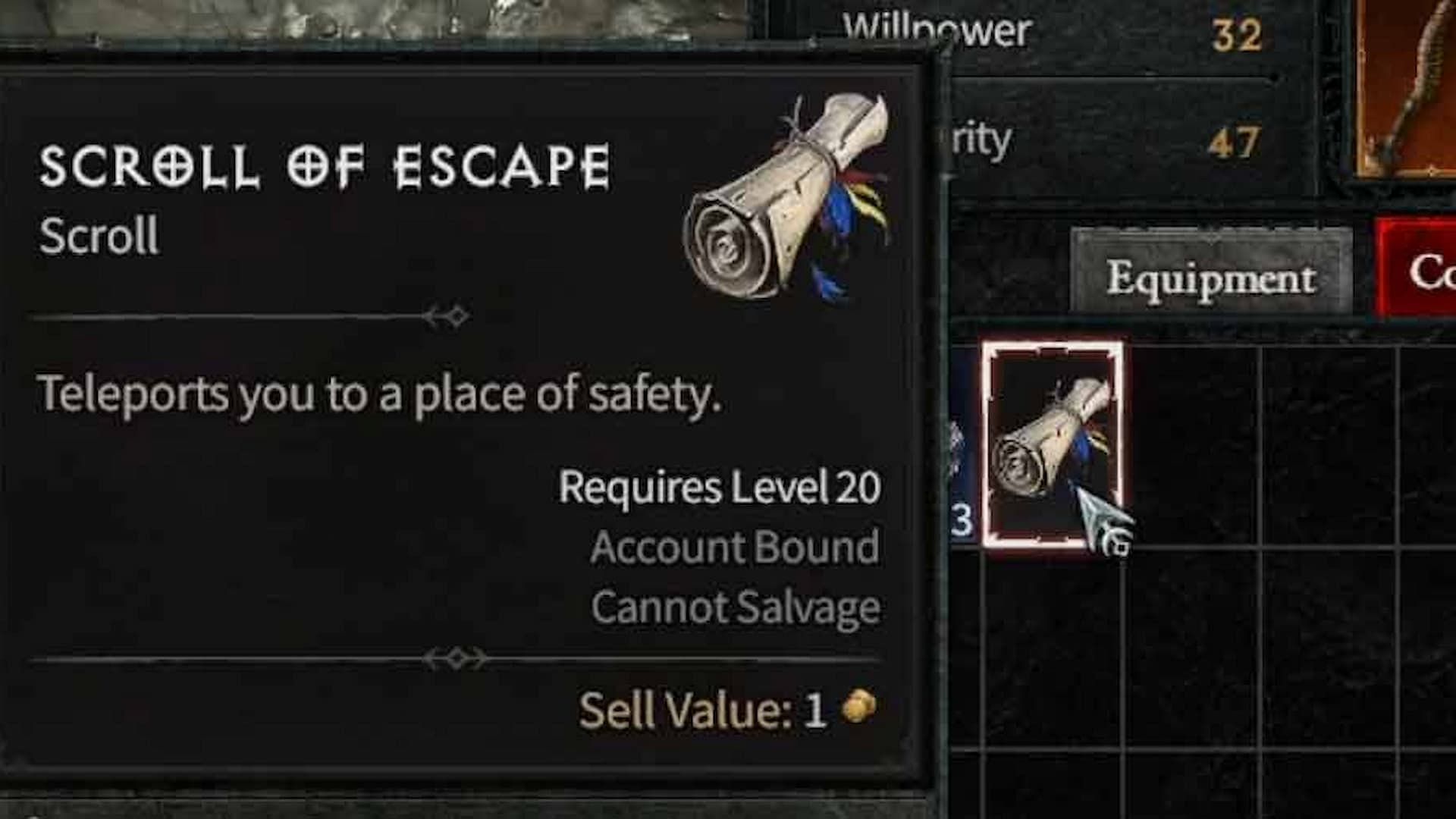 Scrolls of Escape will be automatically consumed if a player disconnects (Image via Blizzard)