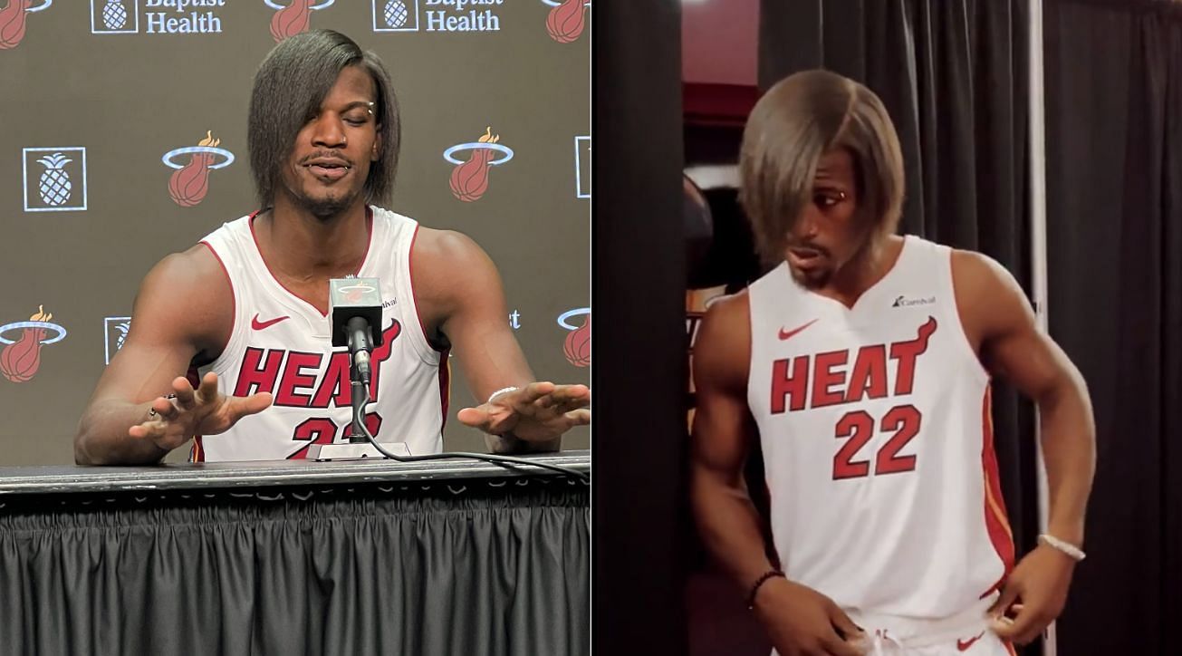 Jimmy Butler introduces a new hairdo during the Miami Heat