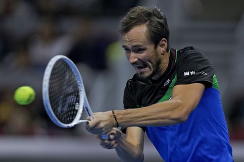 Daniil Medvedev in action at the China Open final against Jannik Sinner