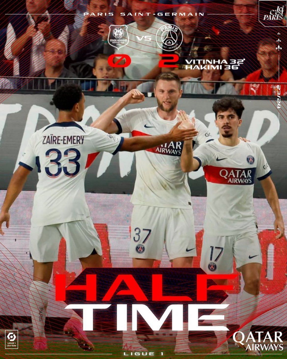 PSG posted this half-time graphic via their X (Twitter) account.