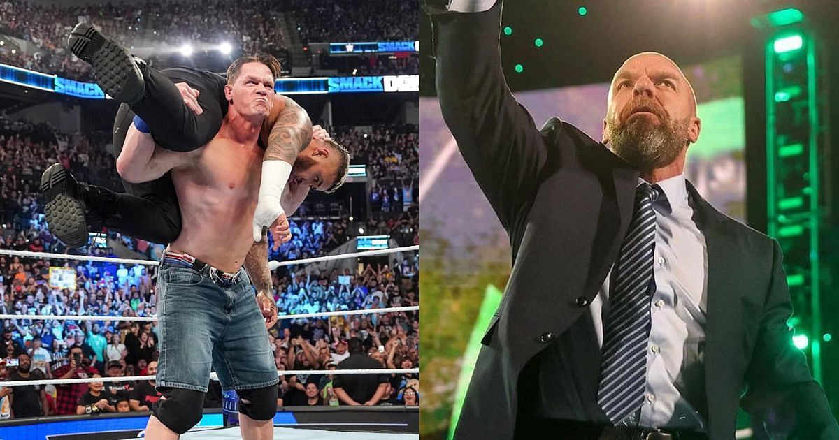 John Cena, Solo Sikoa, and Triple H.