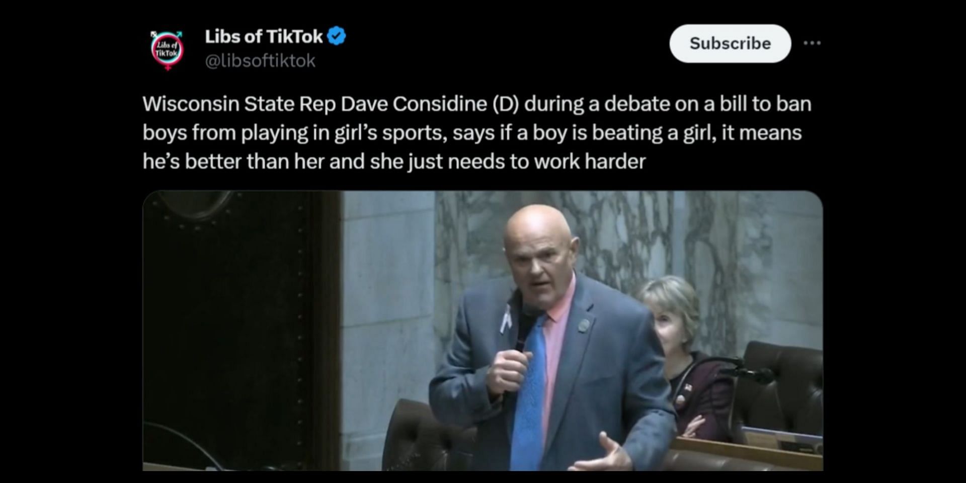 Rep. Dave Considine opined that women just need to work harder to compete against trans athletes. (Image via X/Libs of TikTok)