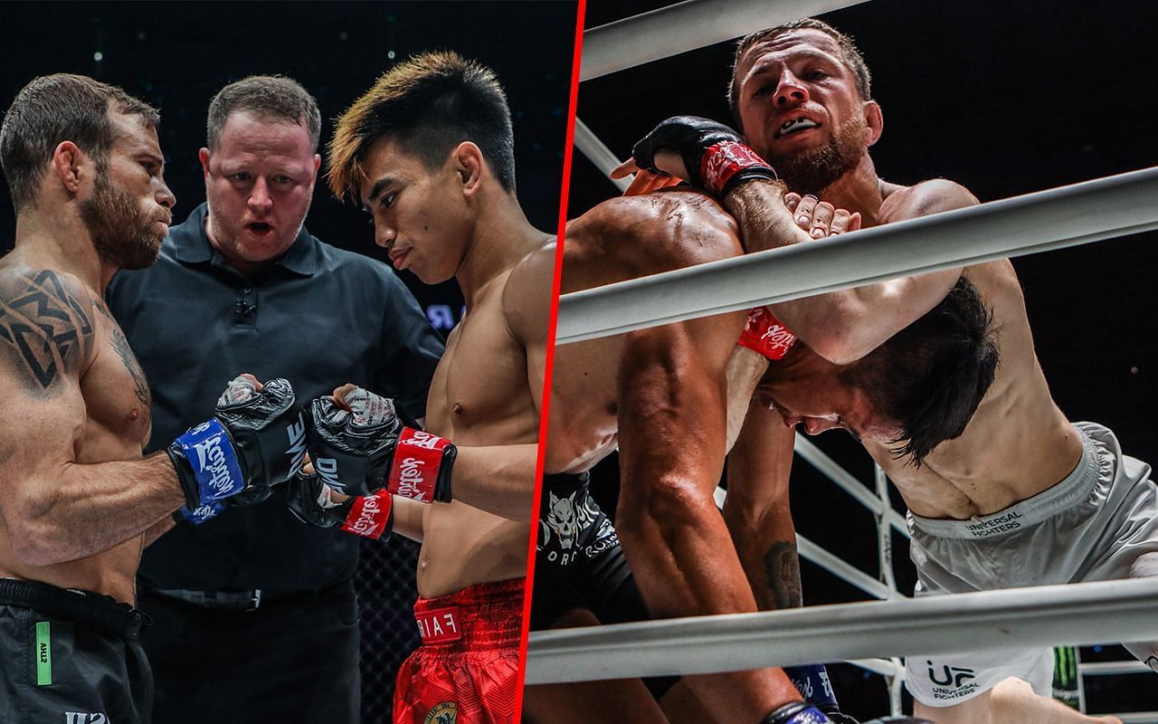 Jarred Brooks and Joshua Pacio (L) / Mansur Malachiev (R) -- Photo by ONE Championship