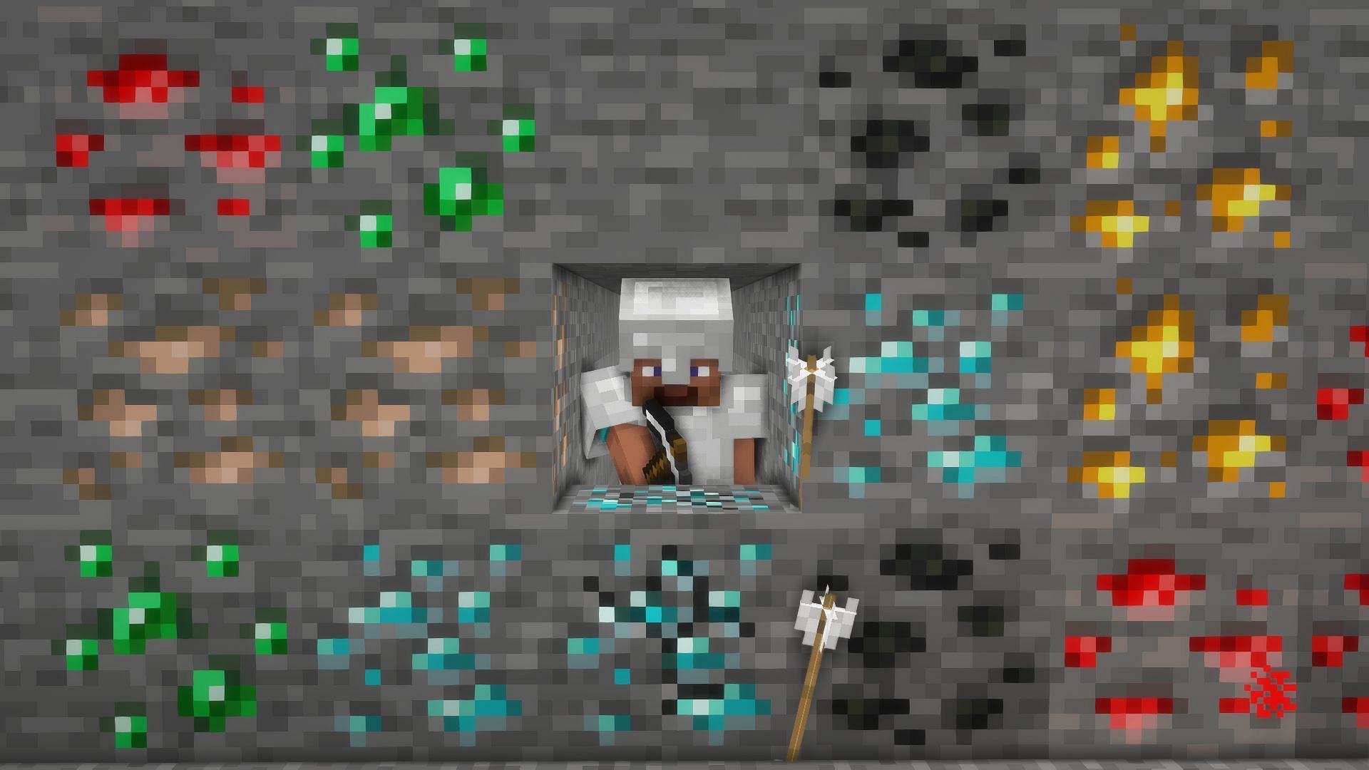 Steve mining for ores (Image via Mojang)