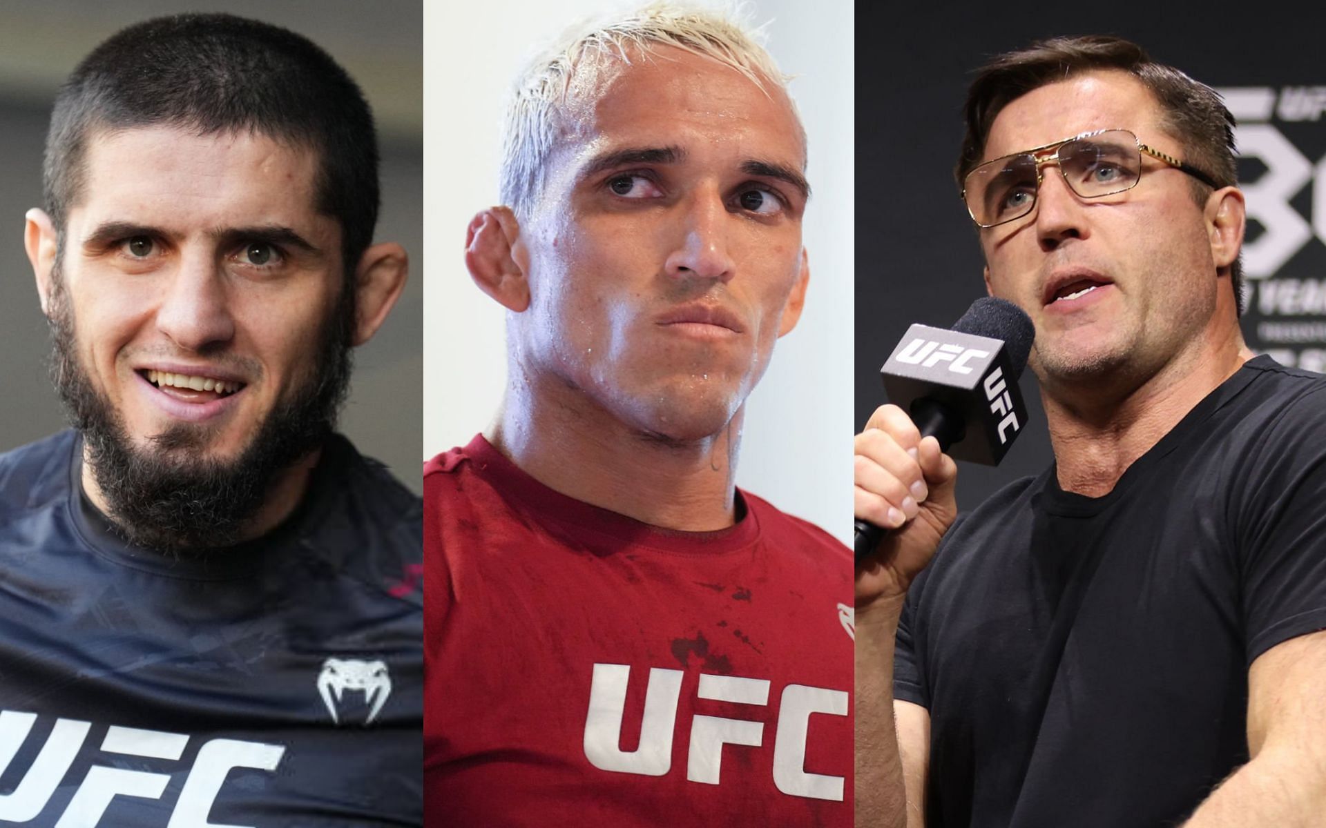 Islam Makhachev (left), Charles Oliveira (middle) and Chael Sonnen (right) [Images Courtesy: @GettyImages]