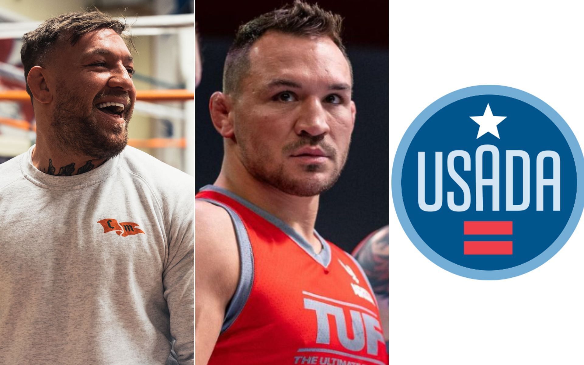 Conor McGregor [Left], Michael Chandler [Middle], and USADA logo [Right] [Photo credit: @TheNotoriousMMA and @usantidoping - X, and @mikechandlermma - Instagram]