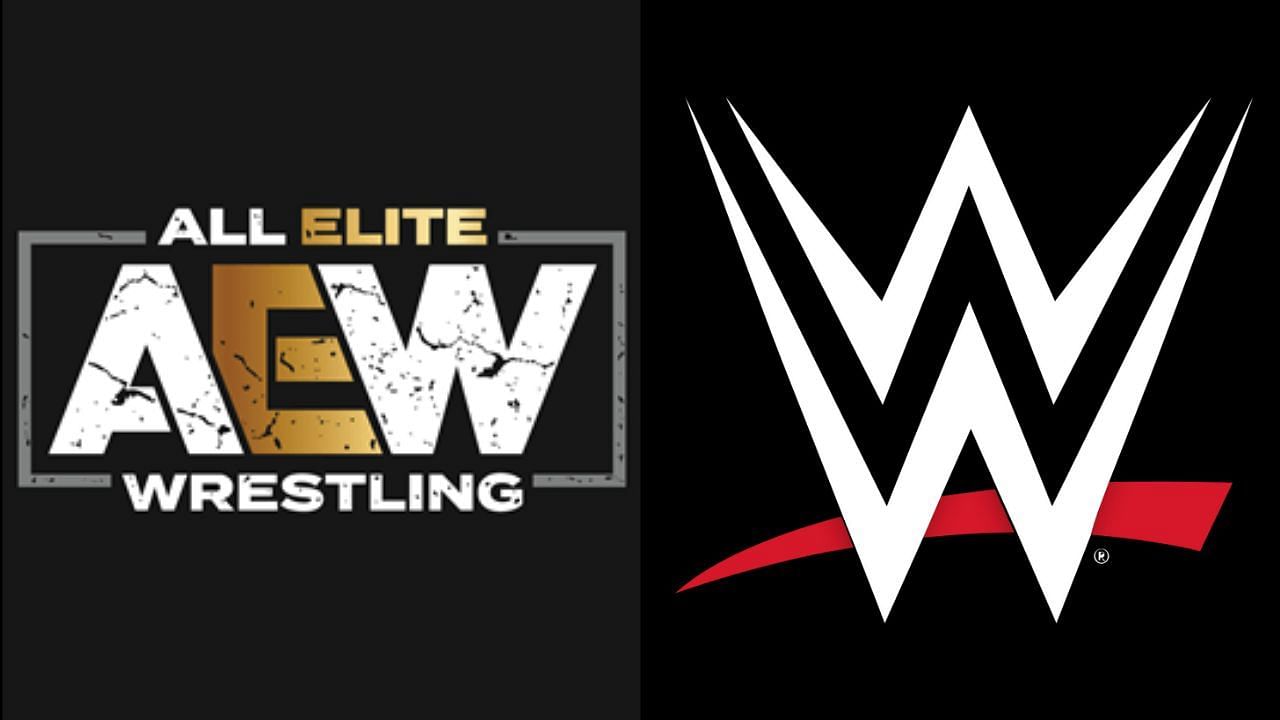 AEW logo (left) and WWE logo (right)