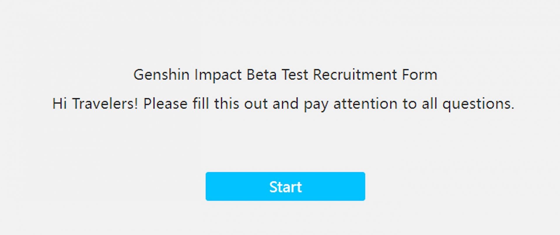 This is the beta test form you&#039;ll get after logging in to your HoYoverse account (Image via HoYoverse)